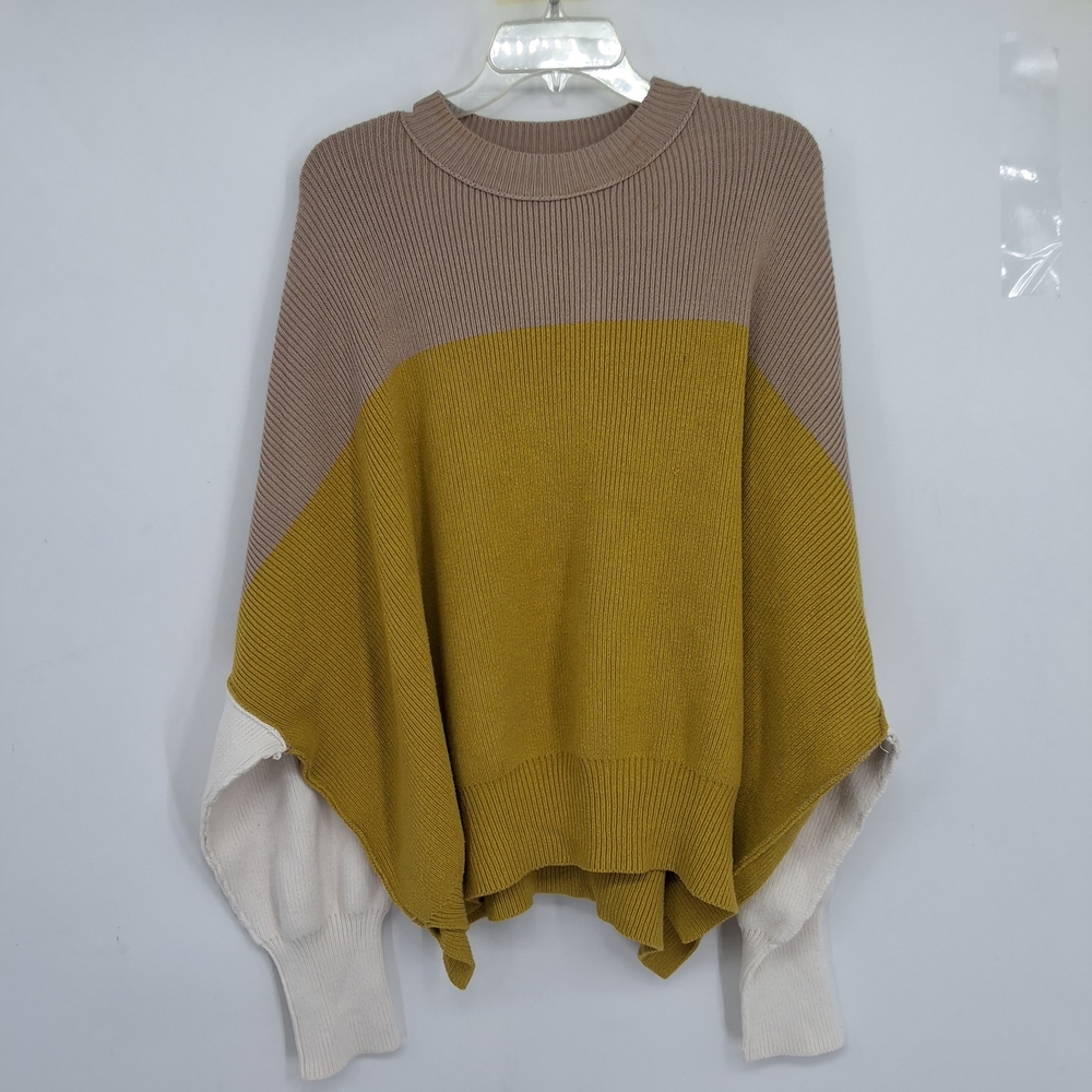 Free People Small Yellow and Cream Crew Neck Sweater